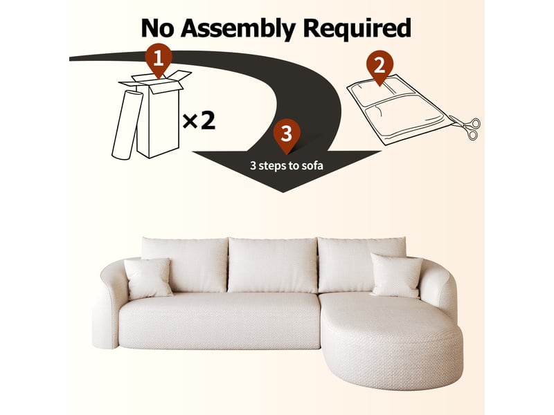  Canapé d'angle compressé 266x168x85 cm, modulable, assise profonde, sans montage, mousse haute élasticité pour salon - blanc  - Conforama E