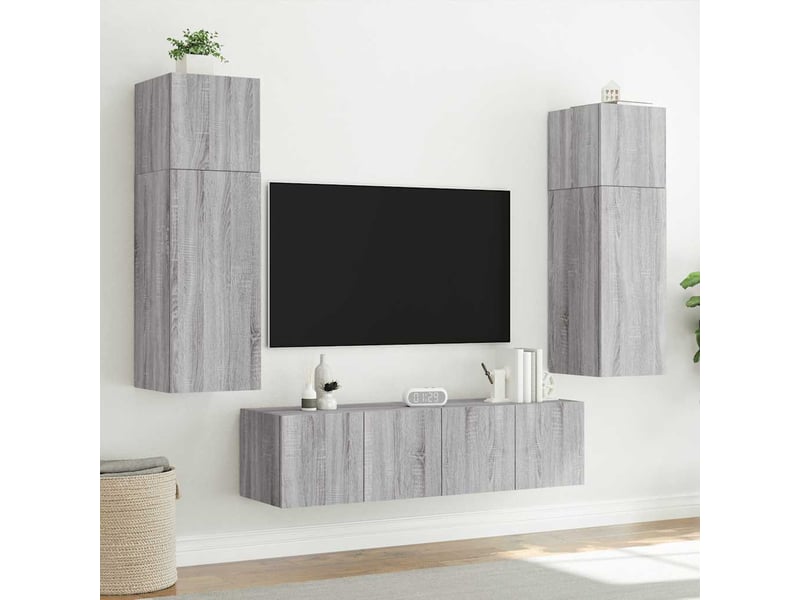  Meuble tv - banc tv - meuble de rangement mural avec lumières led sonoma gris 80x35x31 cm  - Conforama E