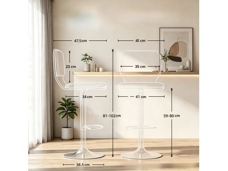  Lot de 2 tabourets de bar pivotants à 360 degrés réglables en hauteur avec dossier et repose-pieds en tissu gris  - Conforama C