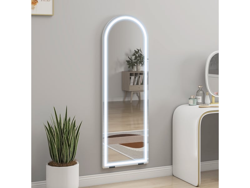  Miroir sur pied pleine longueur avec éclairage 150 x 50 cm, forme arquée, sans cadre, 3 températures de couleur, luminosité réglable, transparent  - Conforama D