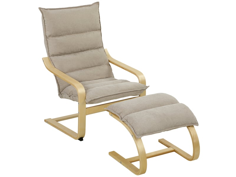  Fauteuil de salon et repose-pieds style nordique bois tissu taupe clair  - Conforama A