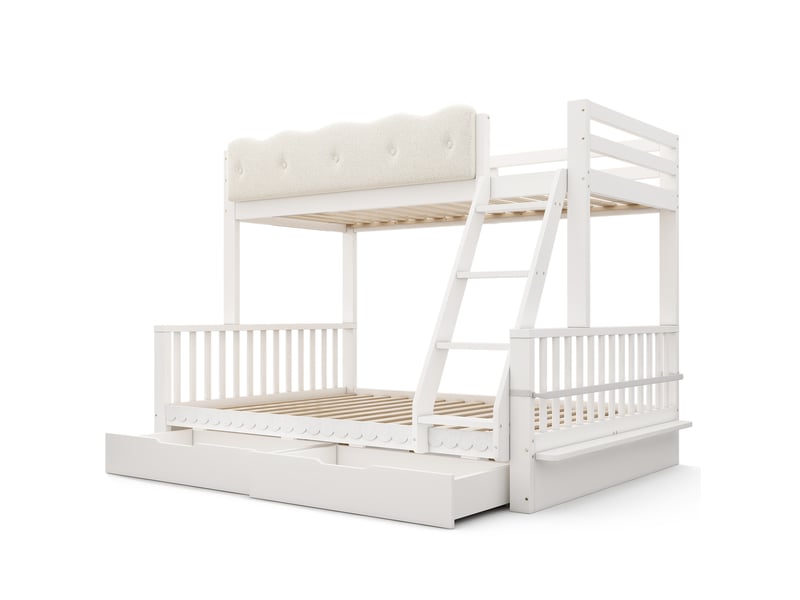 Lit superposé enfant 90x200140x200 cm – blanc – 2 tiroirs, porte-revues et sommiers à lattes - sans matelas  - Conforama D