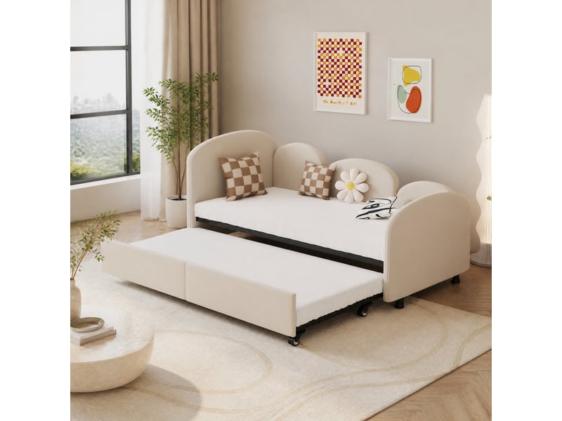  Lit enfant en forme de fleur beige 90 x 200 cm avec tiroir de rangement  - Conforama C
