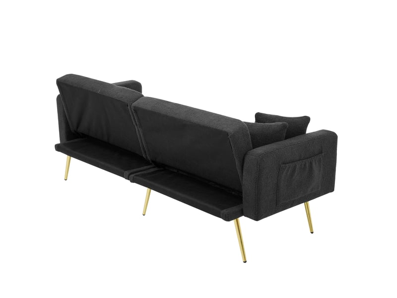  Canapé droit convertible 2 places gris foncé en tissu bouclette, dossier réglable et poches latérales pour invités  - Conforama D