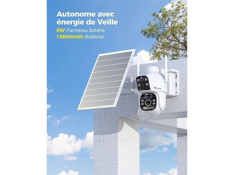 Systeme de camera de securite solaire double objectif 20w pir 20000mah 4g vision nocturne couleur 25m - Conforama B