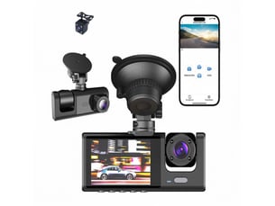 Dashcam voiture 3 canaux full hd 1080p wifi – caméra embarquée avant, intérieur et arrière avec écran ips 2,0, vision nocturne infrarouge, g-sensor et mode parking – noir