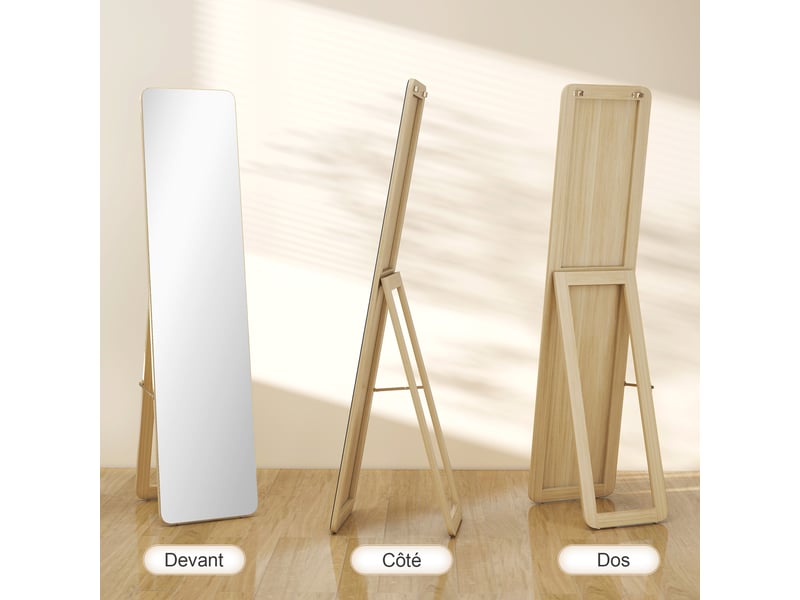  Miroir sur pied et mural rectangulaire bois naturel dim. 37l x 43l x 156h cm  - Conforama D