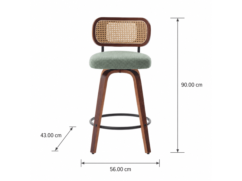  Ensemble de 3 tabourets de bar pivotants 26 po – noyer, dossier cannage rotin, siège vert lin, îlot de cuisine  - Conforama C