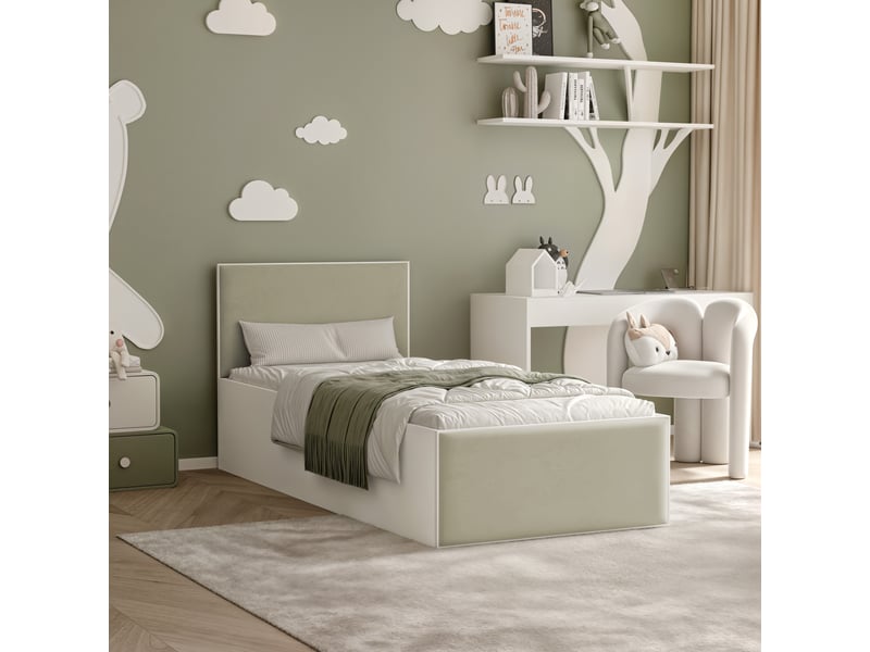  Lit coffre sashi - 90x200 cm - avec matelas - tissu velours - blanc gris-vert SASHI - Conforama B