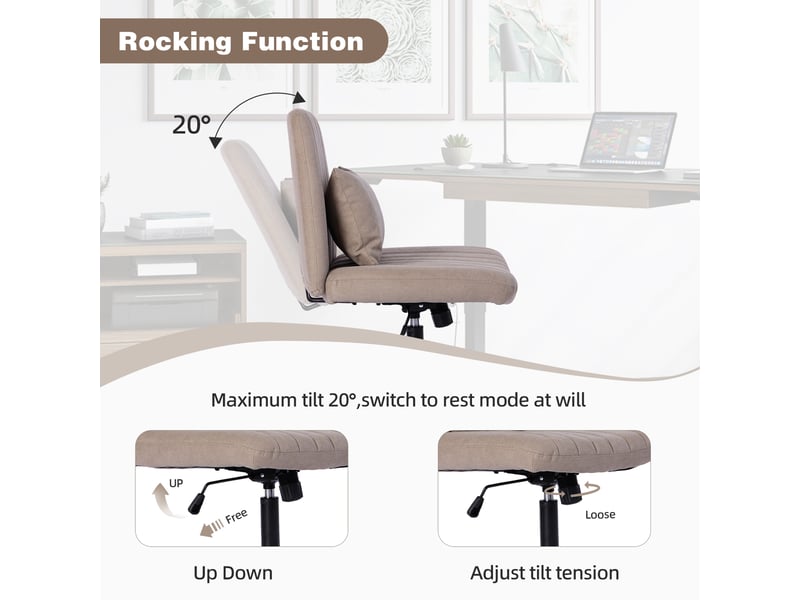  Chaise de bureau pivotante réglable en hauteur avec dossier inclinable - lpospi - tissu lin - kaki  - Conforama C