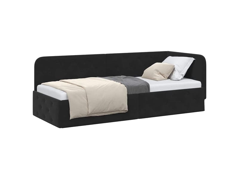  Lit simple- lit adulte -  cadre de lit d'angle noir 80 x 200 cm velours  - Conforama B