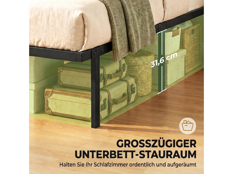  Cadre de lit en métal - 140x200 cm - noir - espace de rangement sous le lit - sommier à lattes intégré 200.5x141x35.5cm - Conforama E
