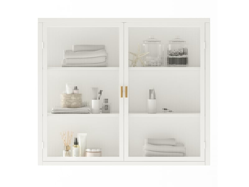 Armoire murale tcqpz 70 x 23 x 60 cm à 2 portes en verre trempé, 3 niveaux de rangement, métal blanc - Conforama A