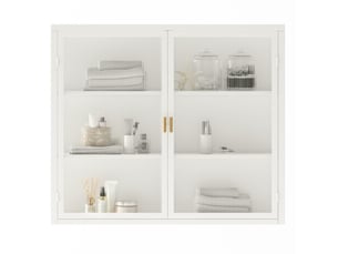 Armoire murale tcqpz 70 x 23 x 60 cm à 2 portes en verre trempé, 3 niveaux de rangement, métal blanc