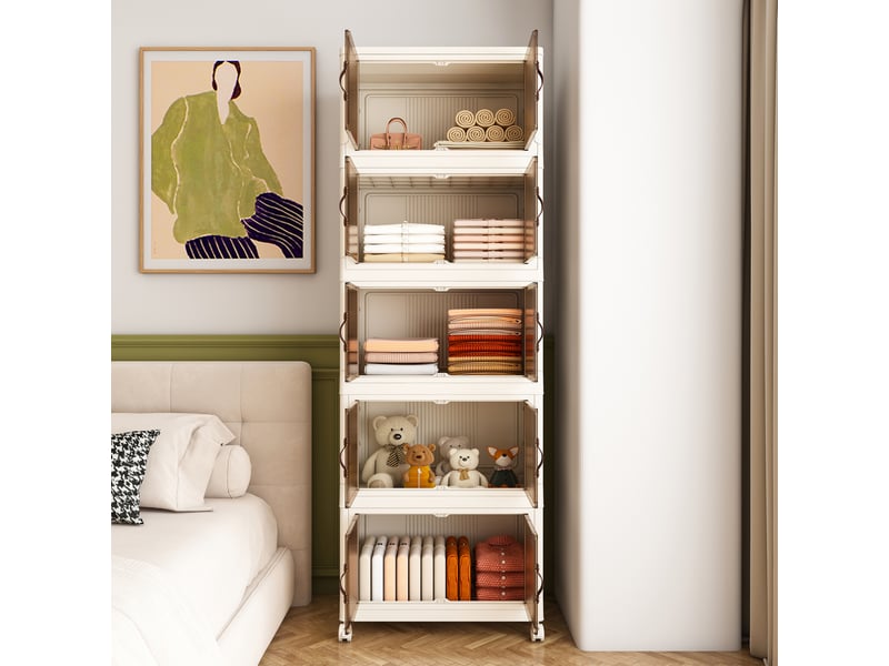  Armoire de rangement pliable 53x30x156 cm avec 5 niveaux portes magnétiques, 4 roulettes pivotantes, couleur blanche  - Conforama D