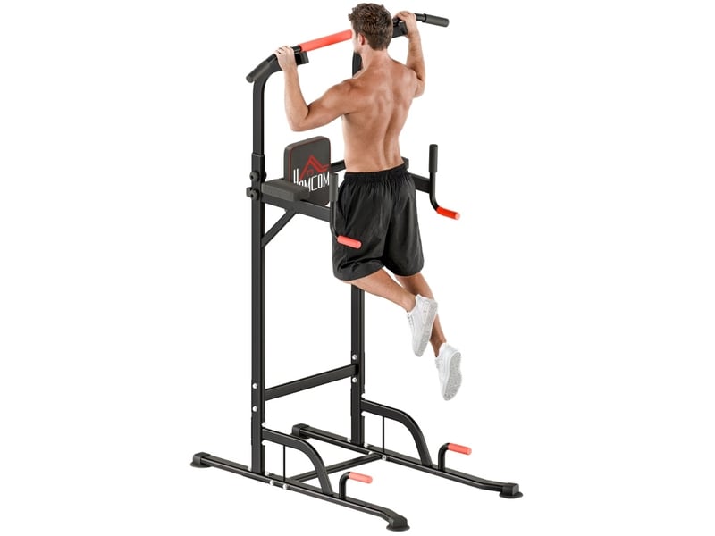 Tour de musculation réglable 123 x 98 x 239 cm – rouge et noir – tractions, dips et pompes à domicile - Conforama A