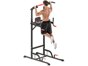 Tour de musculation réglable 123 x 98 x 239 cm – rouge et noir – tractions, dips et pompes à domicile
