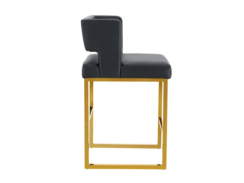  Lot de 2 tabourets de bar 53x48x91 cm, chaises hautes avec assise carrée, meuble cuisine, pieds en métal doré, pu noir  - Conforama E
