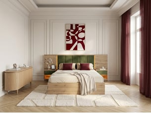 Bobochic lit coffre avec leds ryokan et chevets intégrés vert foncé 180x200