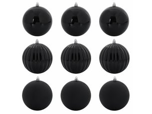 Ensemble de boules de noël xl 9 pcs noir ø 15 cm plastique