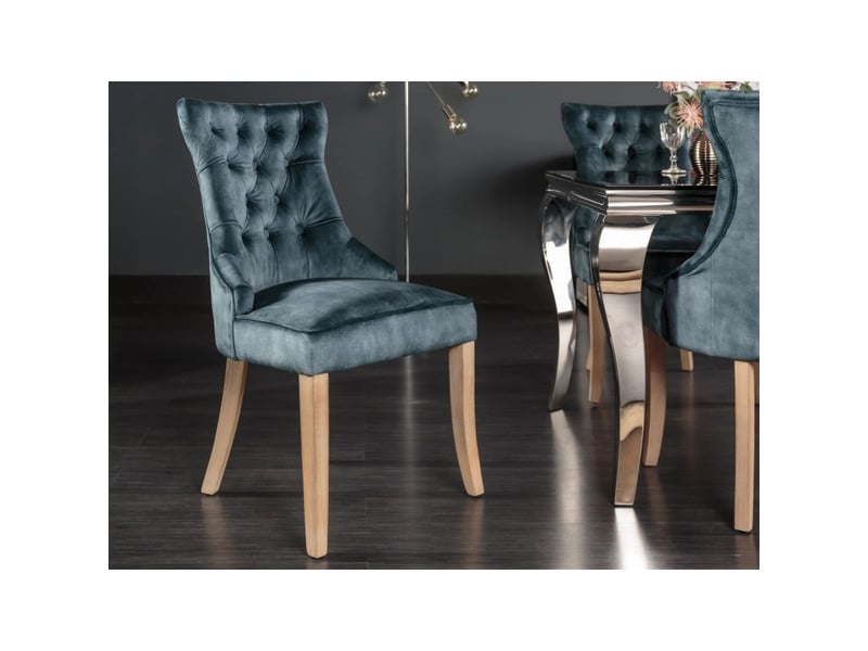 Lot de 2 chaises regina bleu grisé en velours capitonné – anneau argenté et pieds en bois clair - Conforama D
