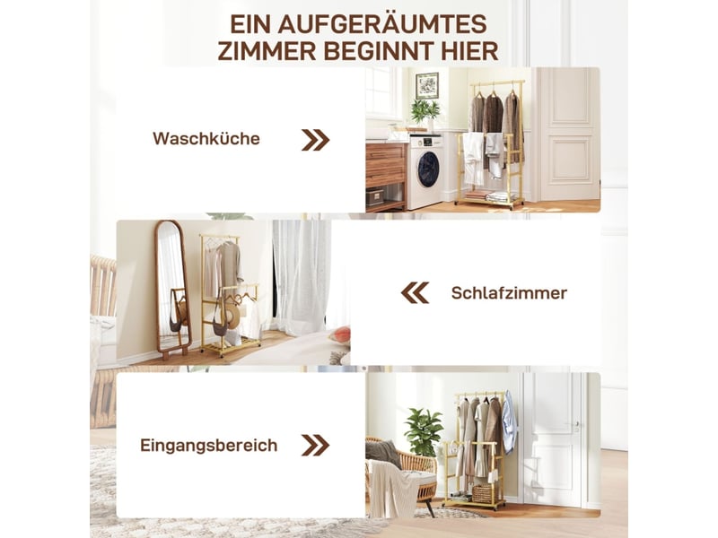  Portant à vêtements, 3-en-1, en bambou, coloris bois naturel  - Conforama E
