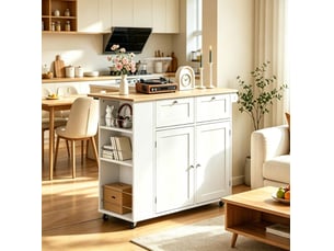 Desserte de cuisine 101 x 62 x 86 cm blanche et chêne clair, panneaux de particules, plateau rabattable mobile