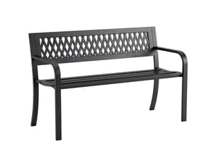 Banc de jardin 2 places avec assise à lattes, accoudoirs et structure en acier, 119 x 50 x 75 cm, noir