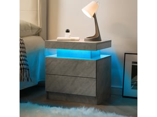 Table de chevet avec éclairage led 2 tiroirs gris foncé 50x53x36 cm