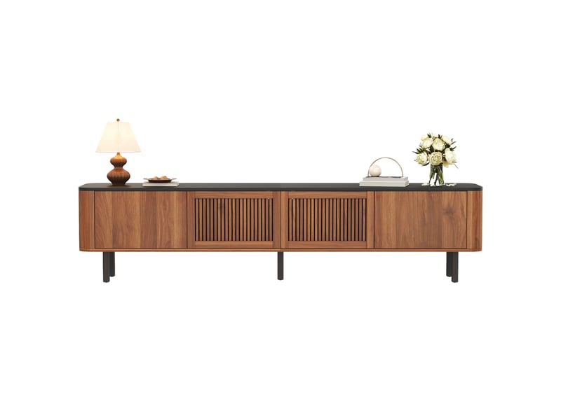  Meuble tv bas 190 x 35 x 45 cm en mdf et panneaux de particules, noyer et noir  - Conforama A