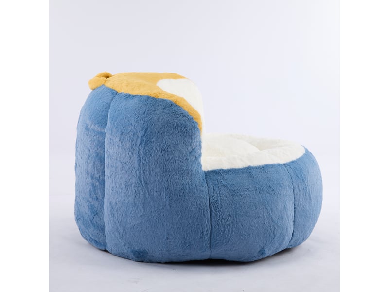  Fauteuil poire géant, canapé pouf en fausse fourrure bleu blanc jaune, rempli de mousse, 106 x 110 x 77 cm, salon et chambre  - Conforama E