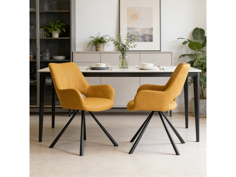 Lot de 2 chaise de salle à manger avec accoudoirs, pieds métal, jaune - Conforama B