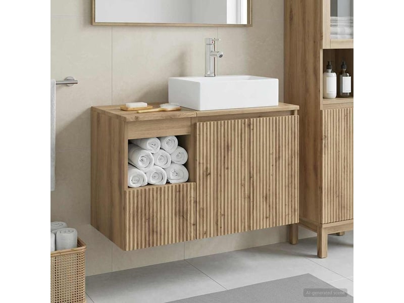 Ensemble de mobilier de salle de bain 2 pc chêne artisanal cf64065 - Conforama B