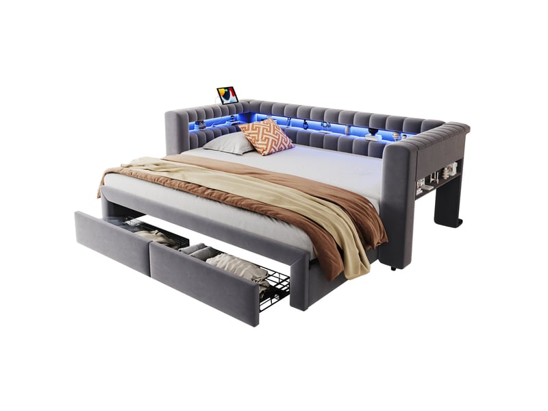 Canapé-lit velours 90x190180x190 avec rangement gris foncé  - Conforama A