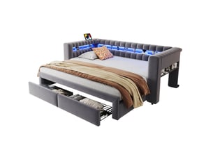 Lit baldaquin 90x190 cm <strong>ELVMI</strong>  <strong></strong> coloris gris