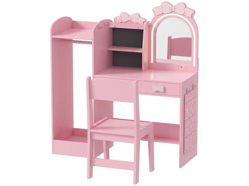  Coiffeuse enfant avec tabouret miroir led et penderie mdf rose 92 x 36 x 103,3 cm  - Conforama B