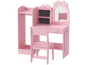 Coiffeuse enfant avec tabouret miroir led et penderie mdf rose 92 x 36 x 103,3 cm