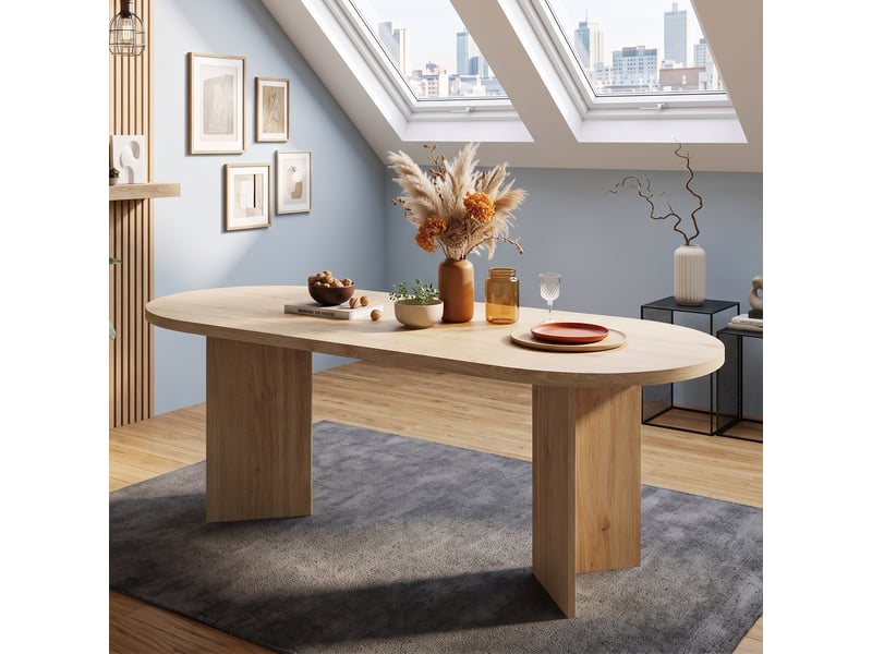  Table à manger 160 x 80 cm, 6-8 personnes, plateau épais, angles arrondis, chêne Jamama eleni - Conforama D