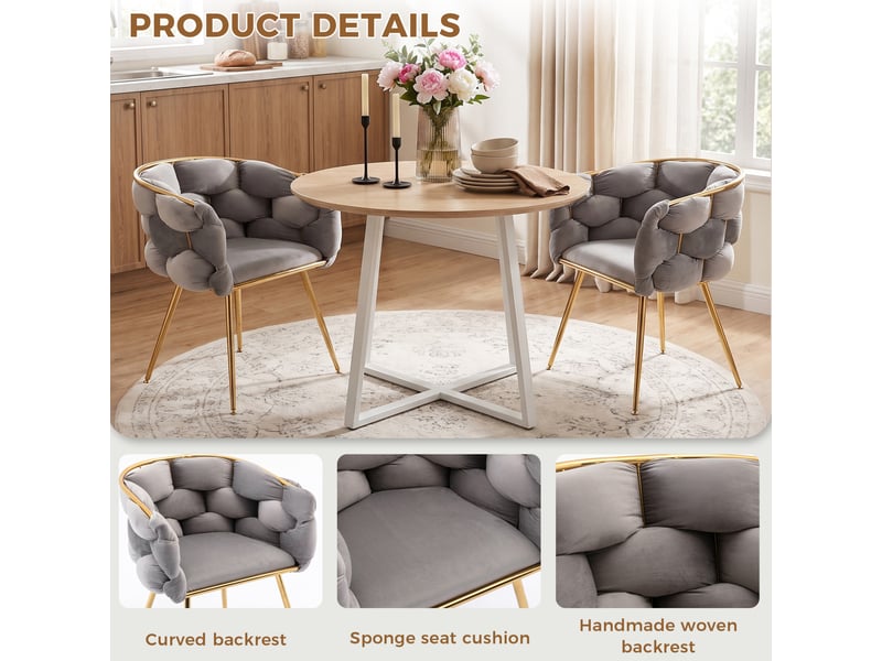  Fauteuil rembourré à accoudoirs, assise en velours et piètement métallique gris, 70 × 58 × 39 cm  - Conforama E
