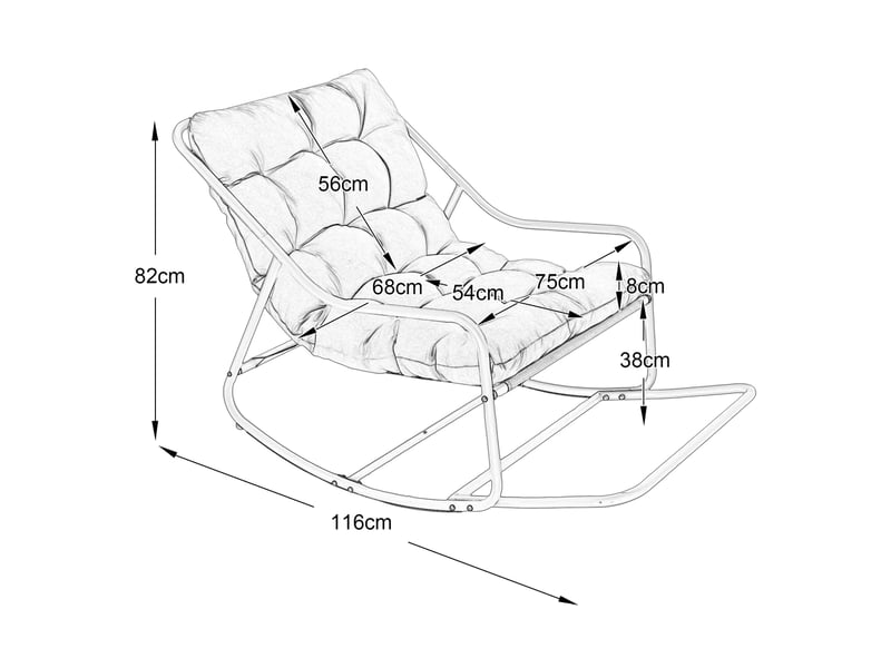  Chaise à bascule d'extérieur 75x116x82 cm, coussin épais, structure métal, gris  - Conforama C