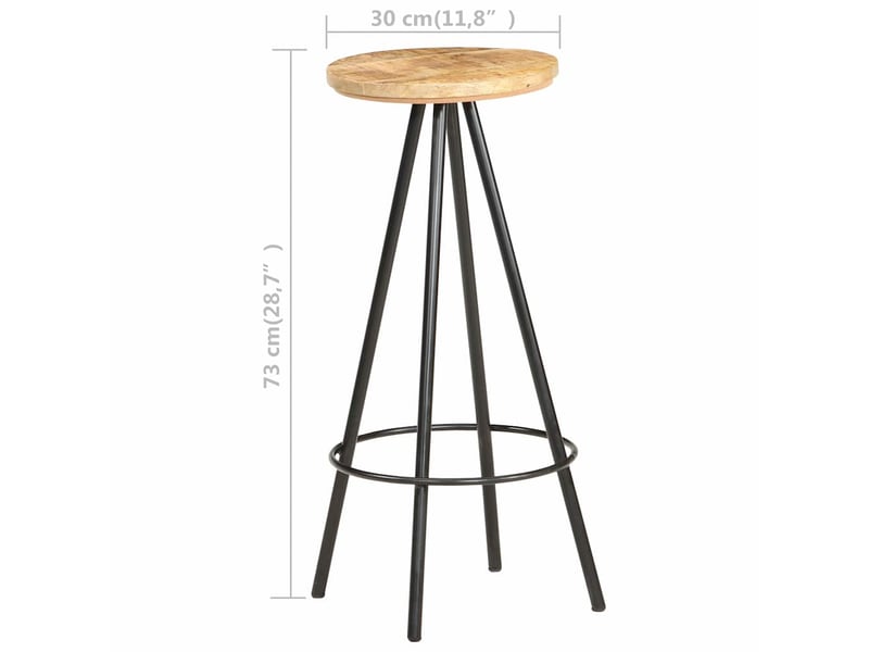  Lot de 4 tabouret de bar, chaise de bar bois de manguier brut  - Conforama E