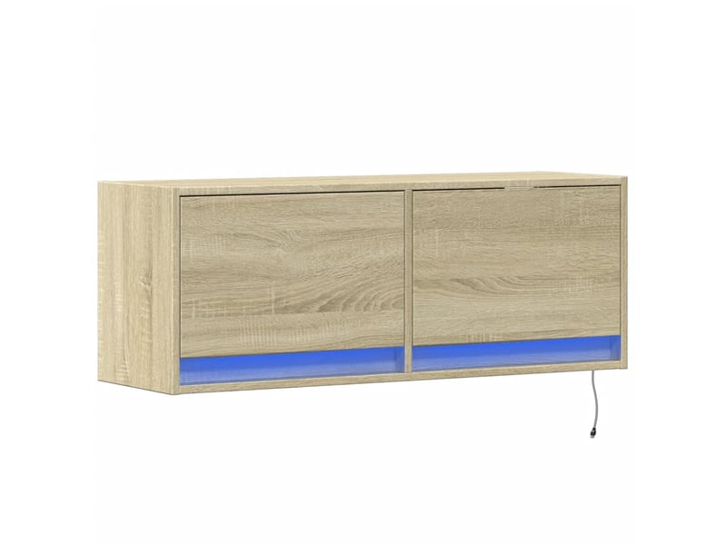 Meuble tv - banc tv - meuble de rangement mural avec lumières led chêne sonoma 100x31x35 cm - Conforama C