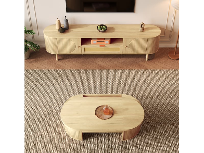  Ensemble meuble tv et table basse relevable – mdf naturel – 175 x 36 cm  - Conforama C