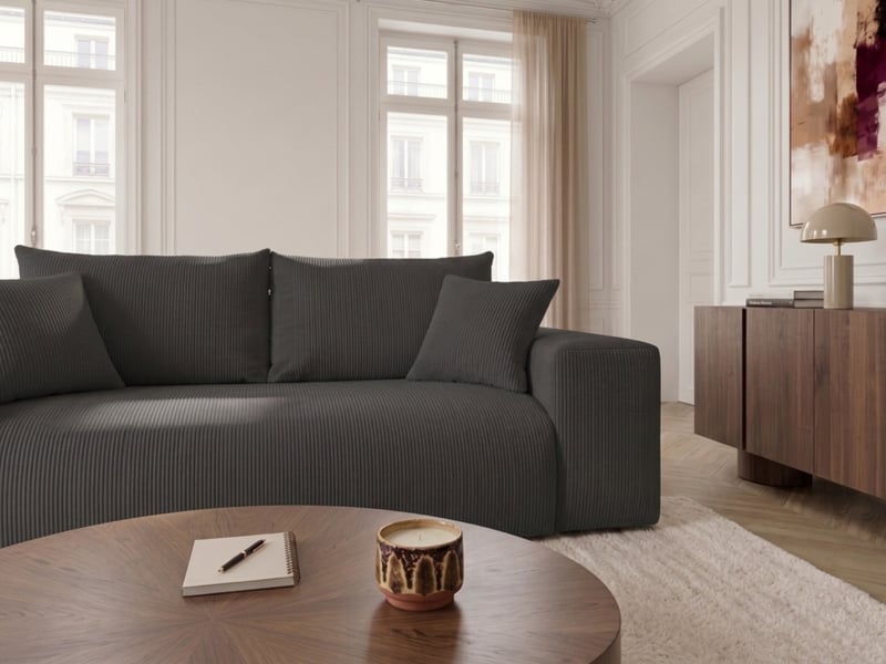  Bobochic canapé droit convertible ouverture express voltaire tissu velours côtelé gris foncé 140x200 VOLTAIRE - Conforama D