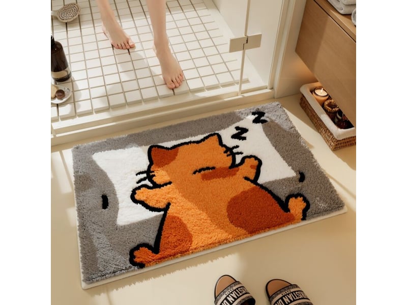  Tapis de bain chat mignon motif dessin animé doux antidérapant 40x60 cm microfibre absorbante lavable machine pour enfants  - Conforama A
