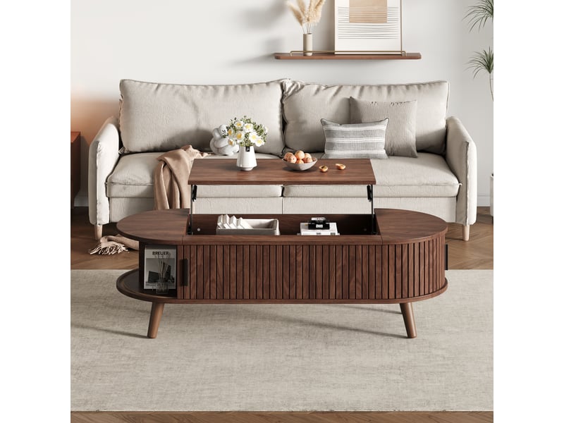 Table basse relevable - truxen8 - noyer - rangement caché - 5 étagères 120x50x39.5cm - Conforama E