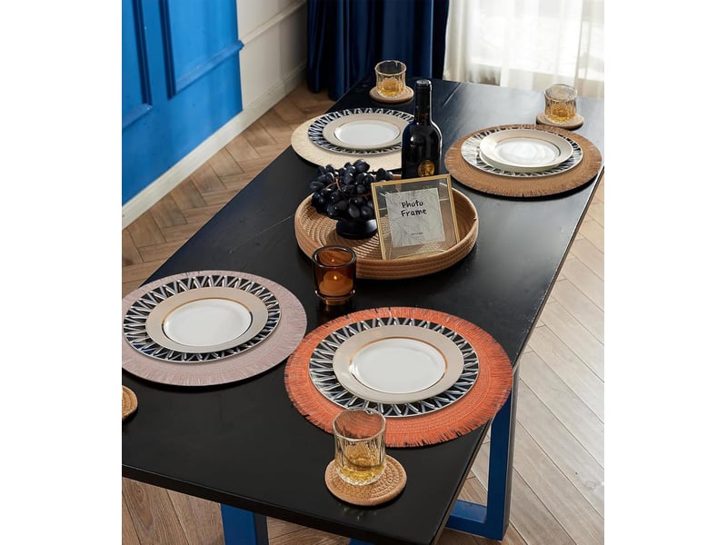  Lot de 4 sets de table ronds style bohème avec pompons exquis, 38 cm  - Conforama E