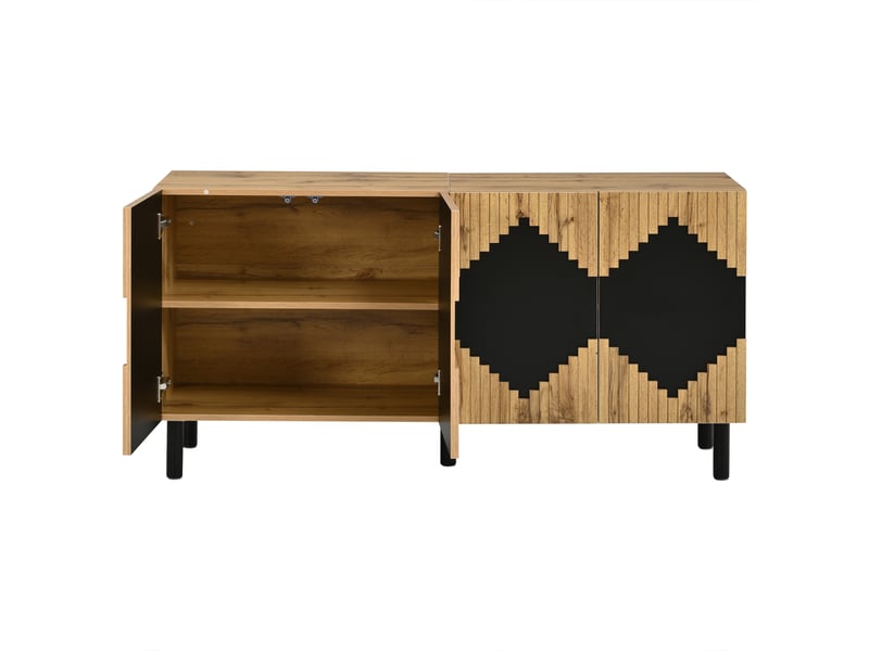  Buffet moderne 140 cm bois et noir avec 4 portes motif losange 3d  - Conforama R