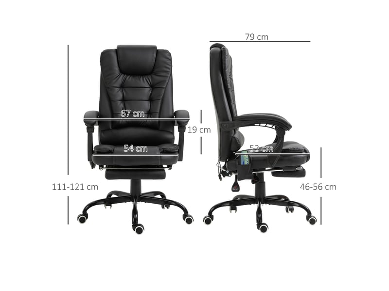  Fauteuil de bureau pivotant à 7 points de massage, réglable en hauteur, avec repose-pieds intégré, 67 x 79 x 111-121 cm  - Conforama E