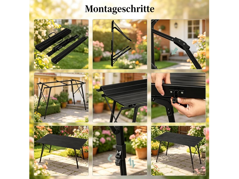  Table de camping pliante noire en aluminium 120 x 68,5 cm à hauteur réglable avec sac de transport  - Conforama D